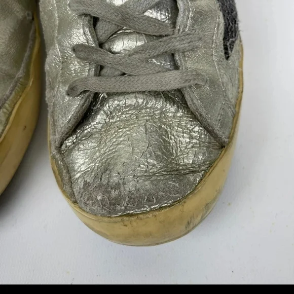 Golden Goose"RARE" Superstar Silver Blue Flag Sneakers - Picture 6 of 14